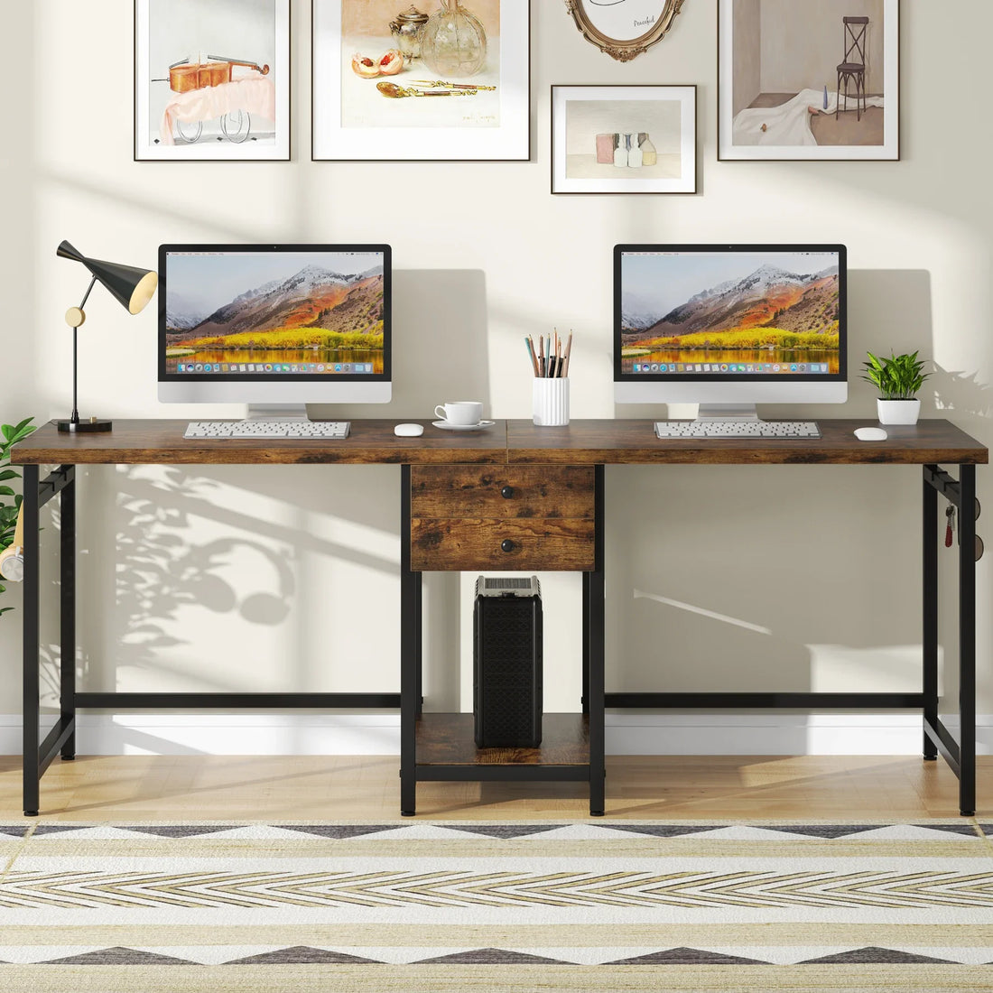 Tribesigns Two Person Desk with 2 Drawers