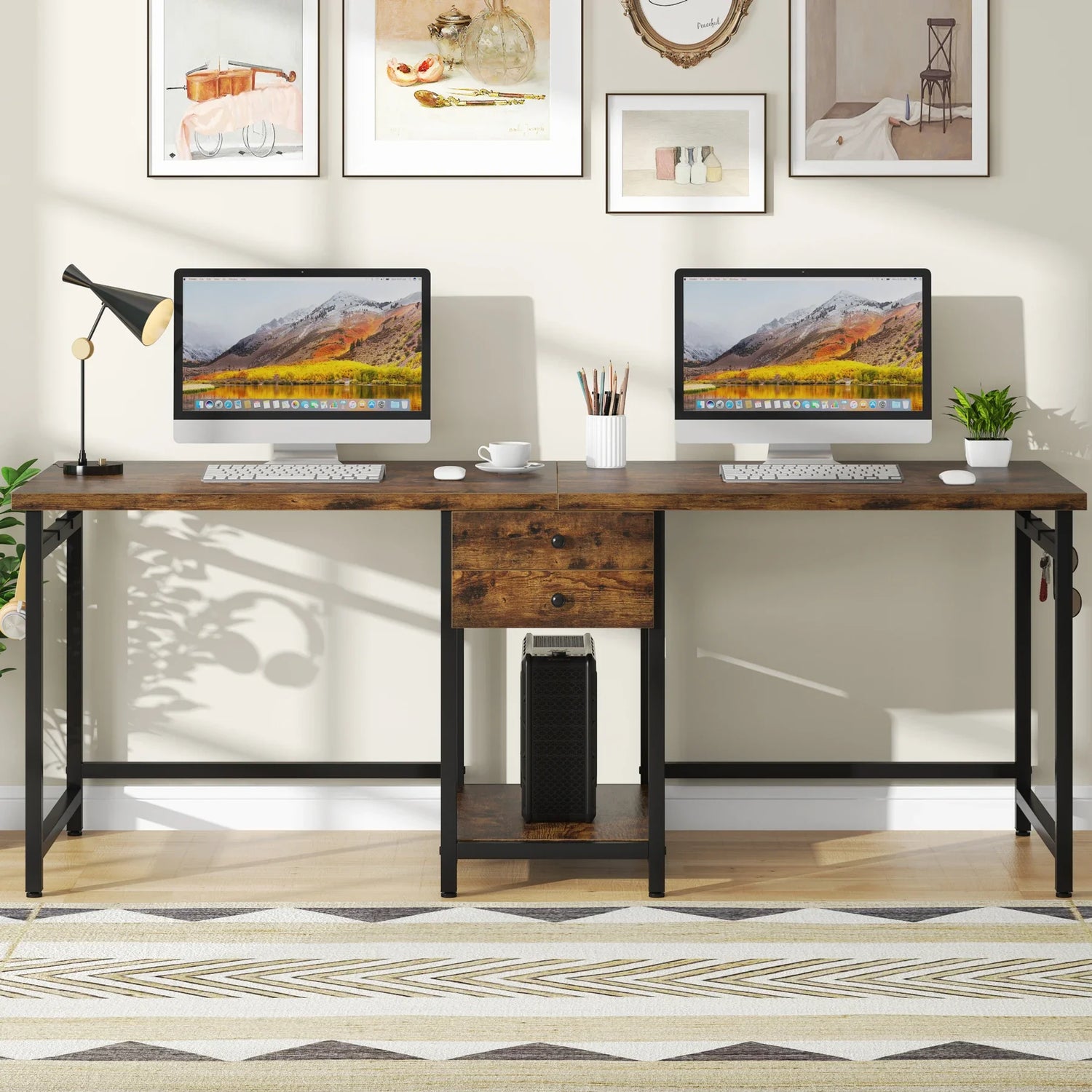 Tribesigns Two Person Desk with 2 Drawers