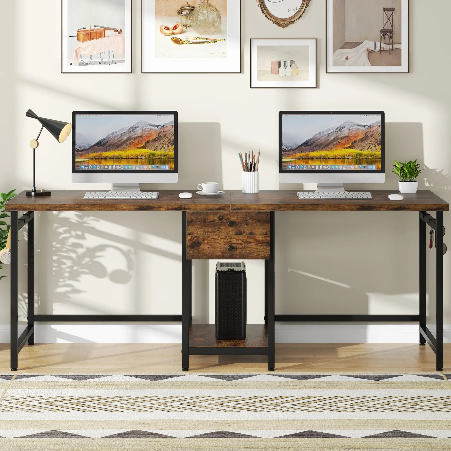 Tribesigns Two Person Desk with 2 Drawers