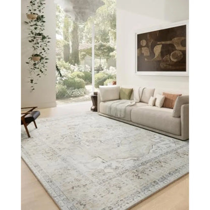 9x12 Vintage Washable Soft Faux Wool Beige Rug