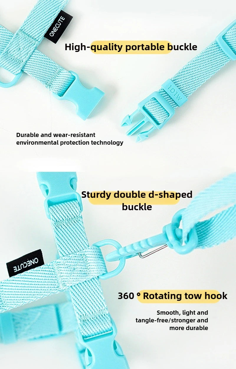 Adjustable Puppy Harness Set Reflective Dog Collar and Leash for Small Dogs Macaron Color Cat Safe Walking Gear Dog Accessories