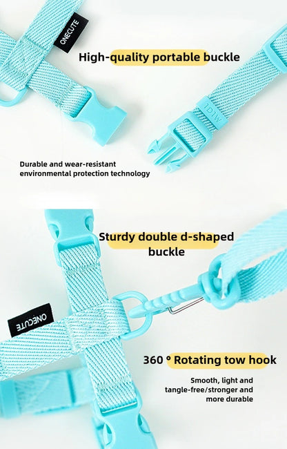 Adjustable Puppy Harness Set Reflective Dog Collar and Leash for Small Dogs Macaron Color Cat Safe Walking Gear Dog Accessories