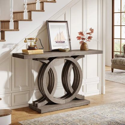 55 Inch Modern Design Console Table with Geometric Wood Base
