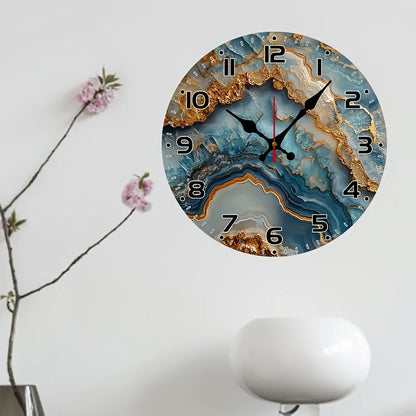 10-Inch Silent Wall Clock with a Marble Backdrop and Wood Veneer
