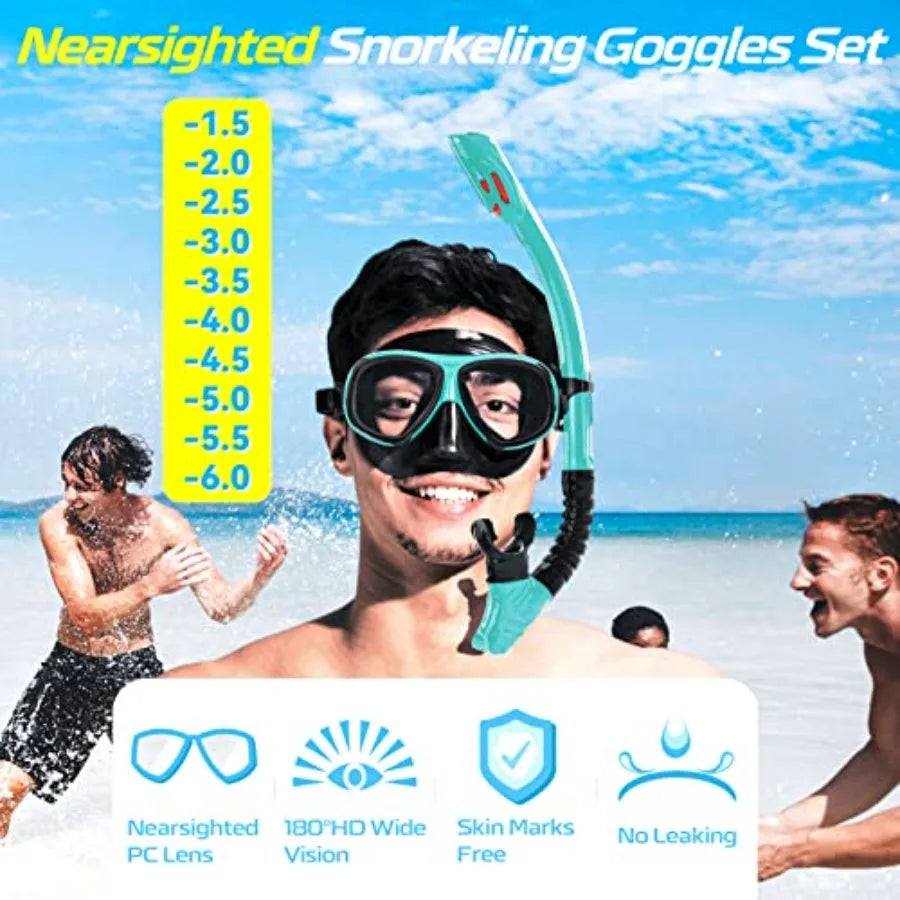 Nearsighted Anti-Fog Snorkel Gear Set with Dry-Stop Valve