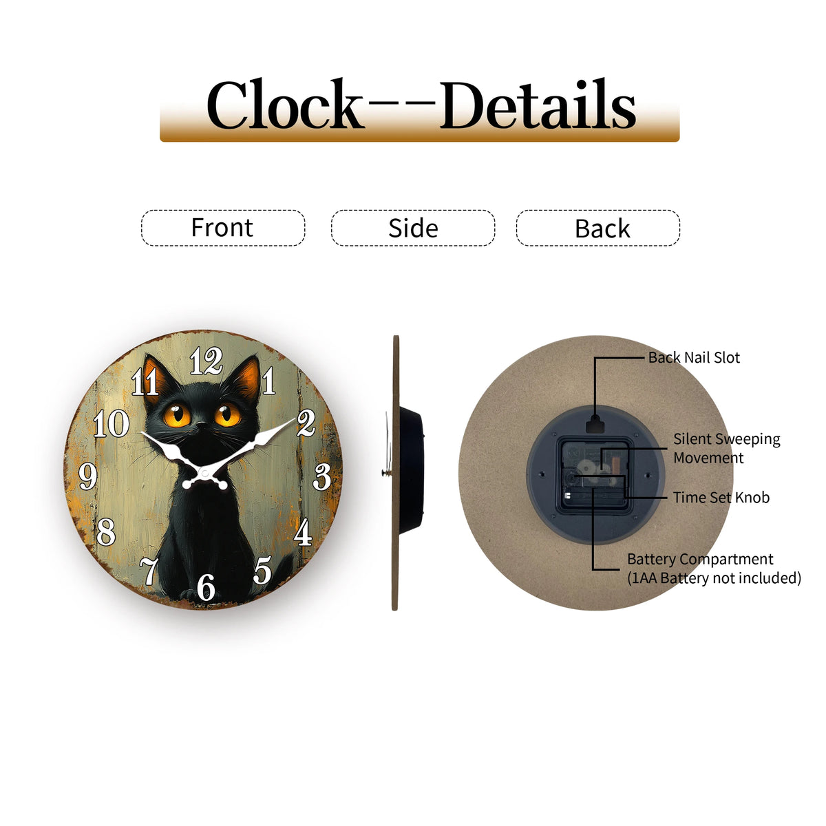 Mysterious Gothic Style Black Cat Wall Clock