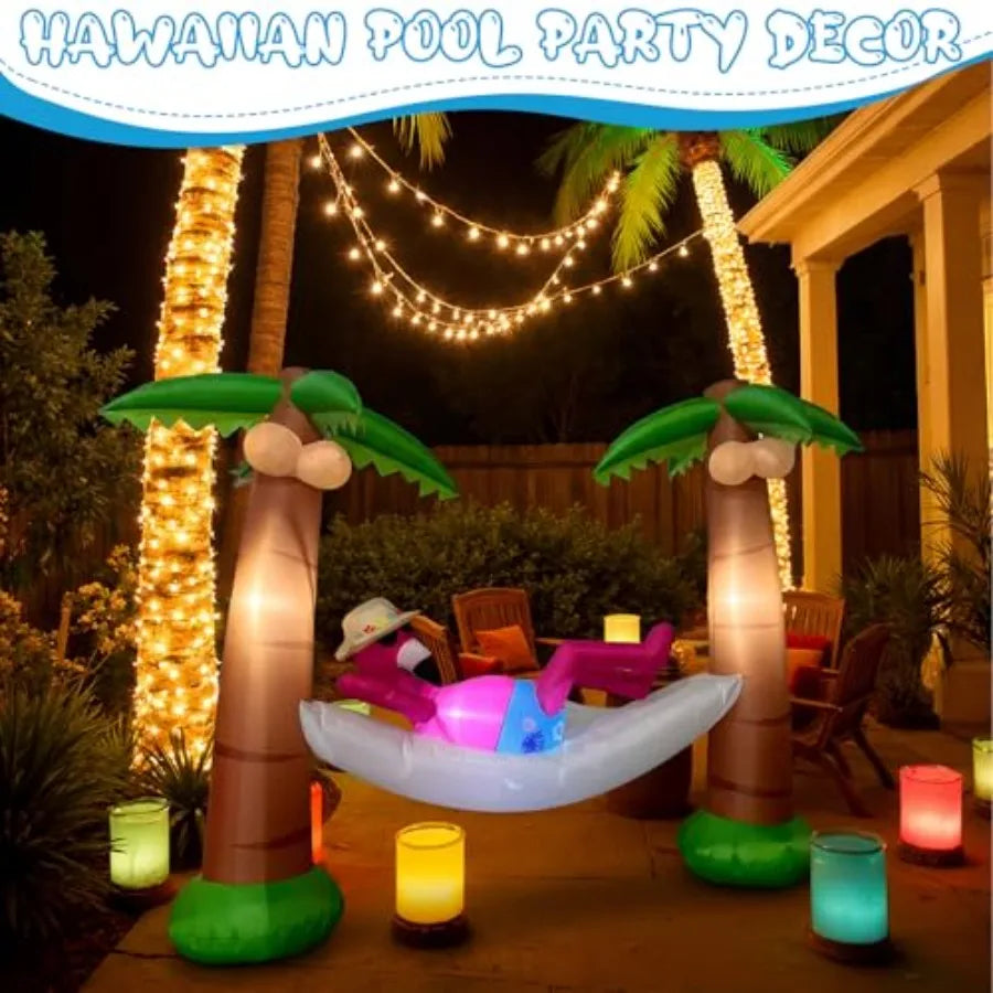 5 Foot Outdoor Flamingo in Hammock with Palm Trees Inflatable Decoration