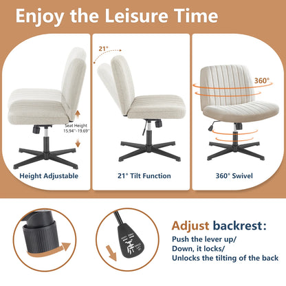 JHK Armless Office Chair in Cloth, Leather or Velvet