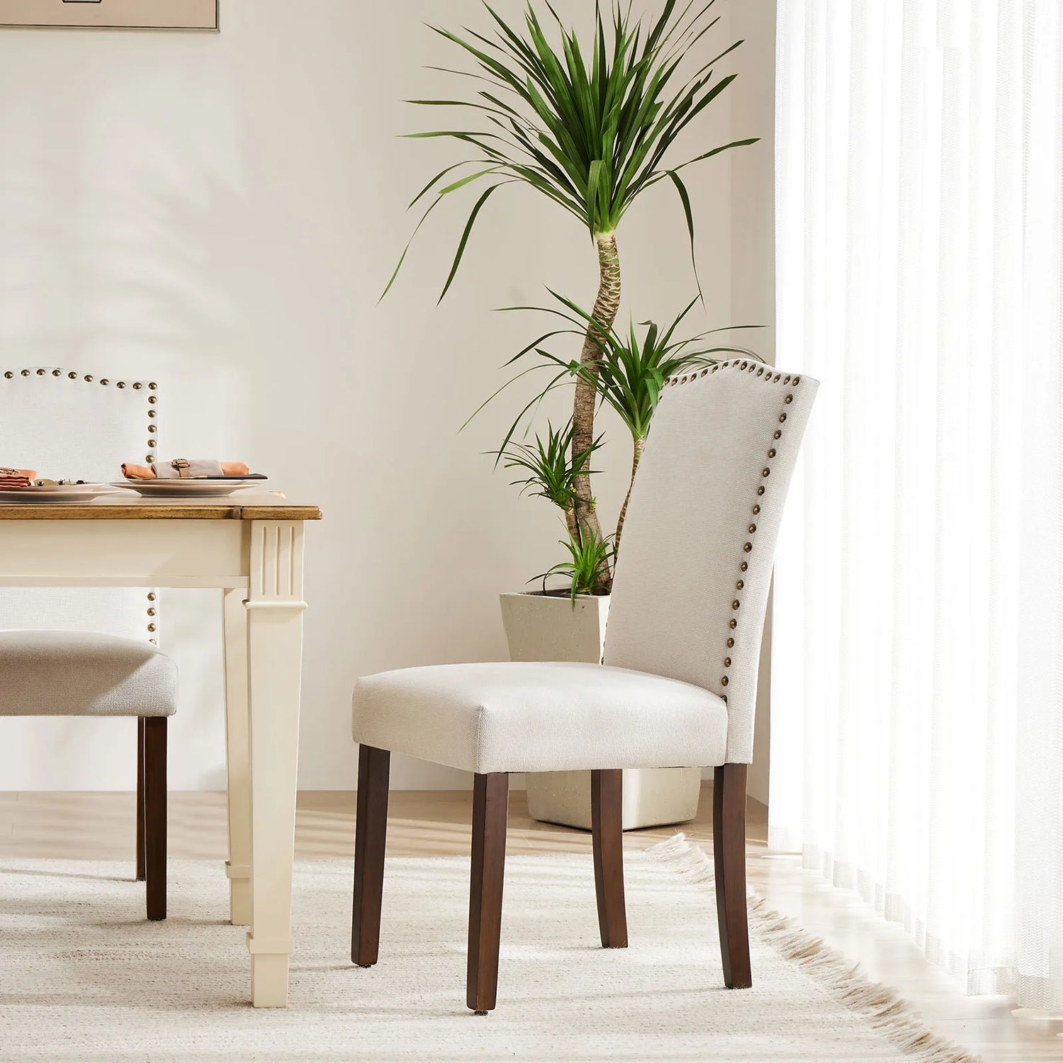 Set of 2 JHK Padded Dining Chairs with Nail Head Trim