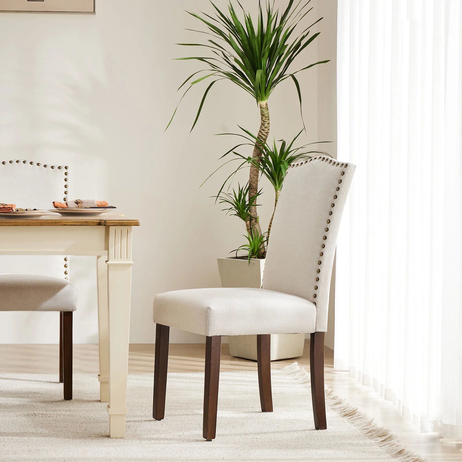 Set of 2 JHK Padded Dining Chairs with Nail Head Trim