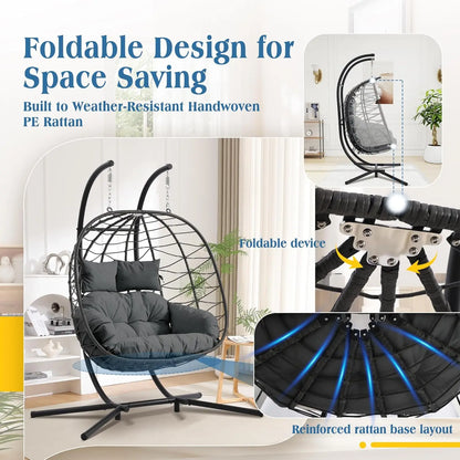Foldable Double Egg Chair with Stand