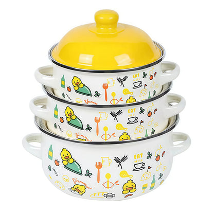 3Pcs Vintage Enamel Stock Pot Set with Lid,34oz/51oz/68oz Retro Flower Cooking Pot, Flat Bottom Stew Pot with Dual Handles for Induction &amp; Gas Stove Kitchen Use