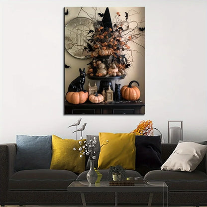 Halloween Cute Black Cat and Pumpkin Wall Art