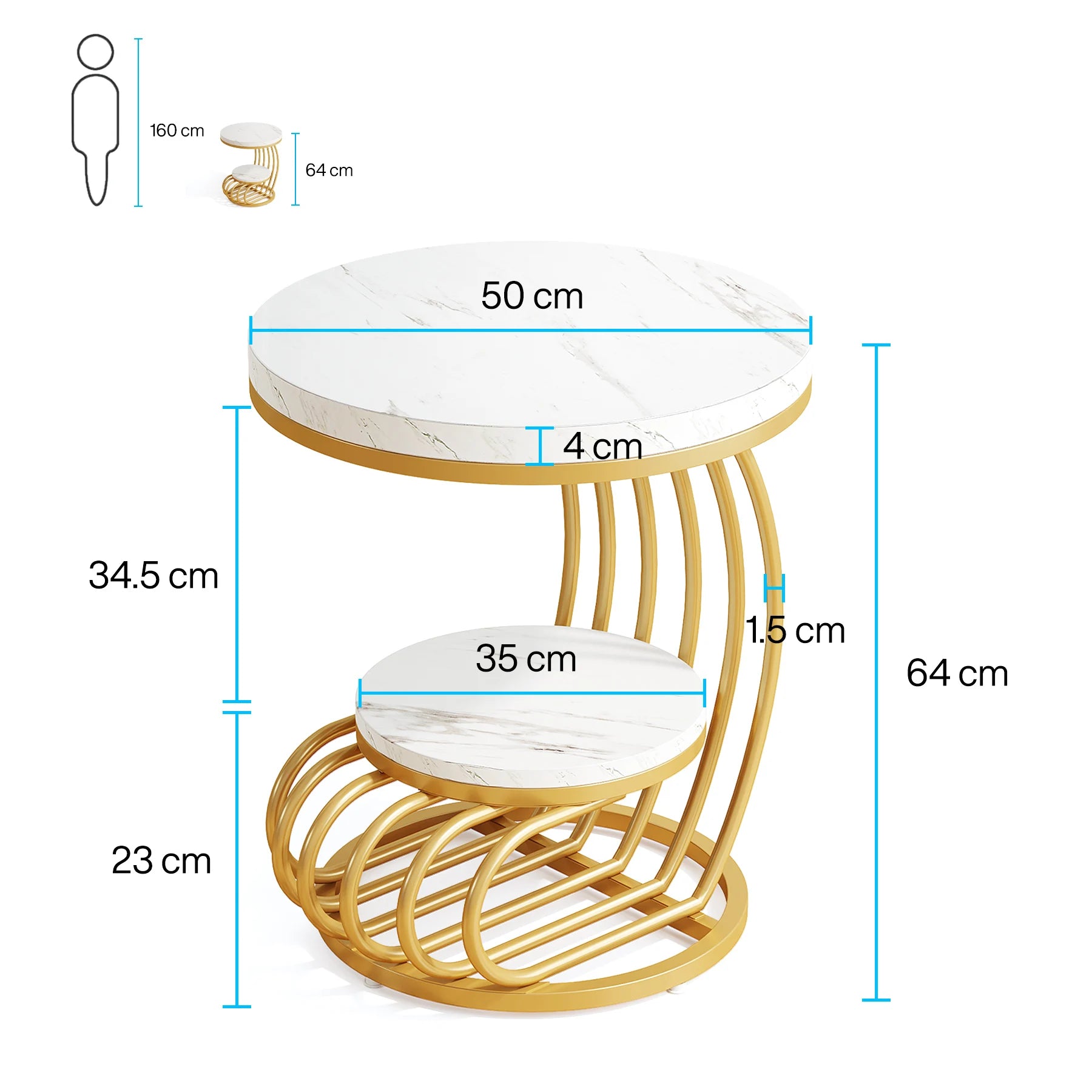 Tribesigns Round End Table with 2-Tiers