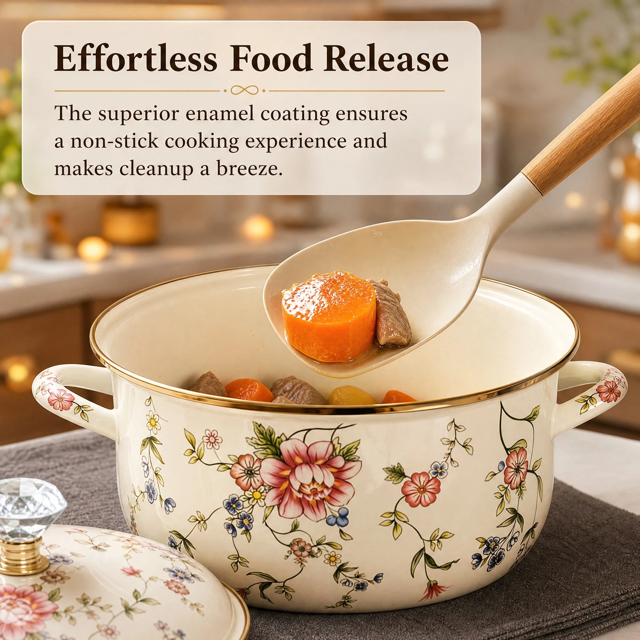 85 Ounce or 152 Ounce Vintage Daisy or Rose Enamel Pot with Lid