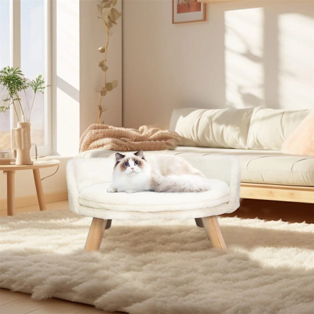 Luxury Washable Plush Pet Nesting Chair with Wood Legs