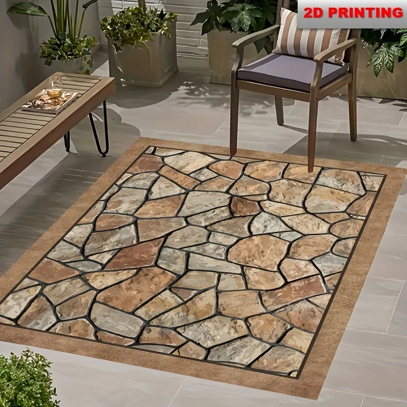 VIKAMA Stone-Patterned Outdoor Anti-Slip Area Rug