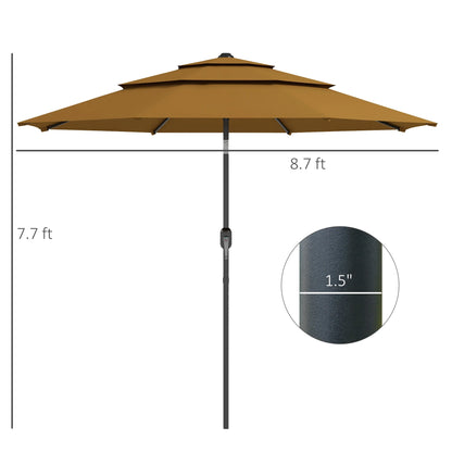 9 Foot 3-Tier Market Style Outdoor Patio Umbrella with Crank Handle