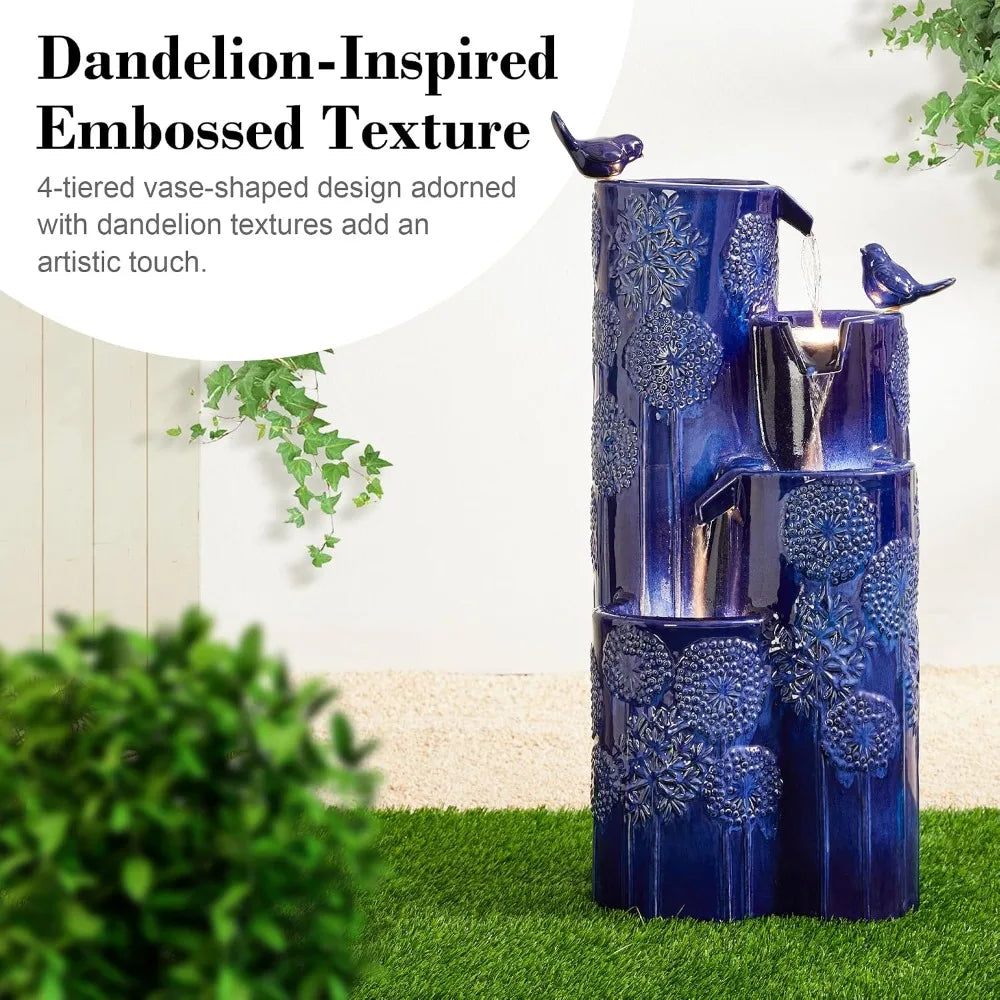 32 Inch Outdoor 4-Tier Water Fountain with LED Lights and Pump