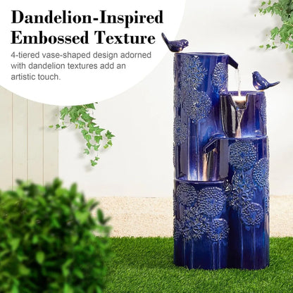 32 Inch Outdoor 4-Tier Water Fountain with LED Lights and Pump
