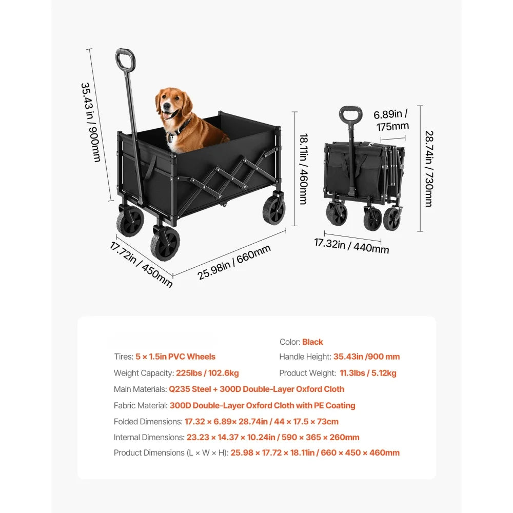 225 Pounds Foldable Multi-Purpose 4-Wheel All-Terrain Cart