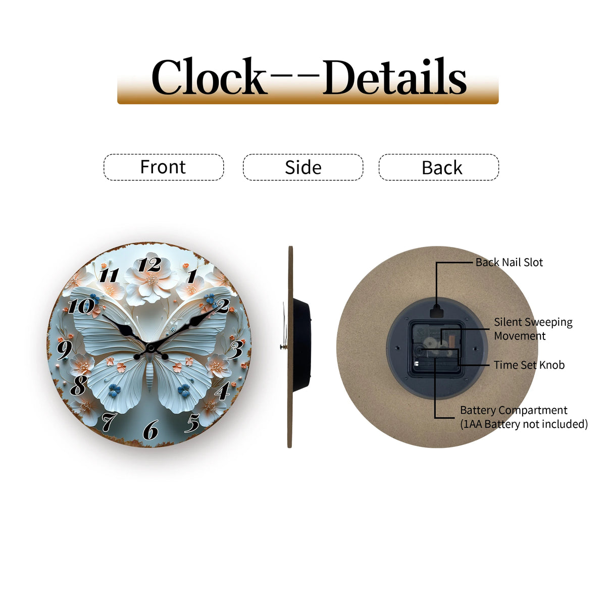 Elegant Butterfly Floral Wall Clock