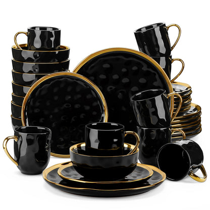 Black with Gold Trim Porcelain Dinnerware Set