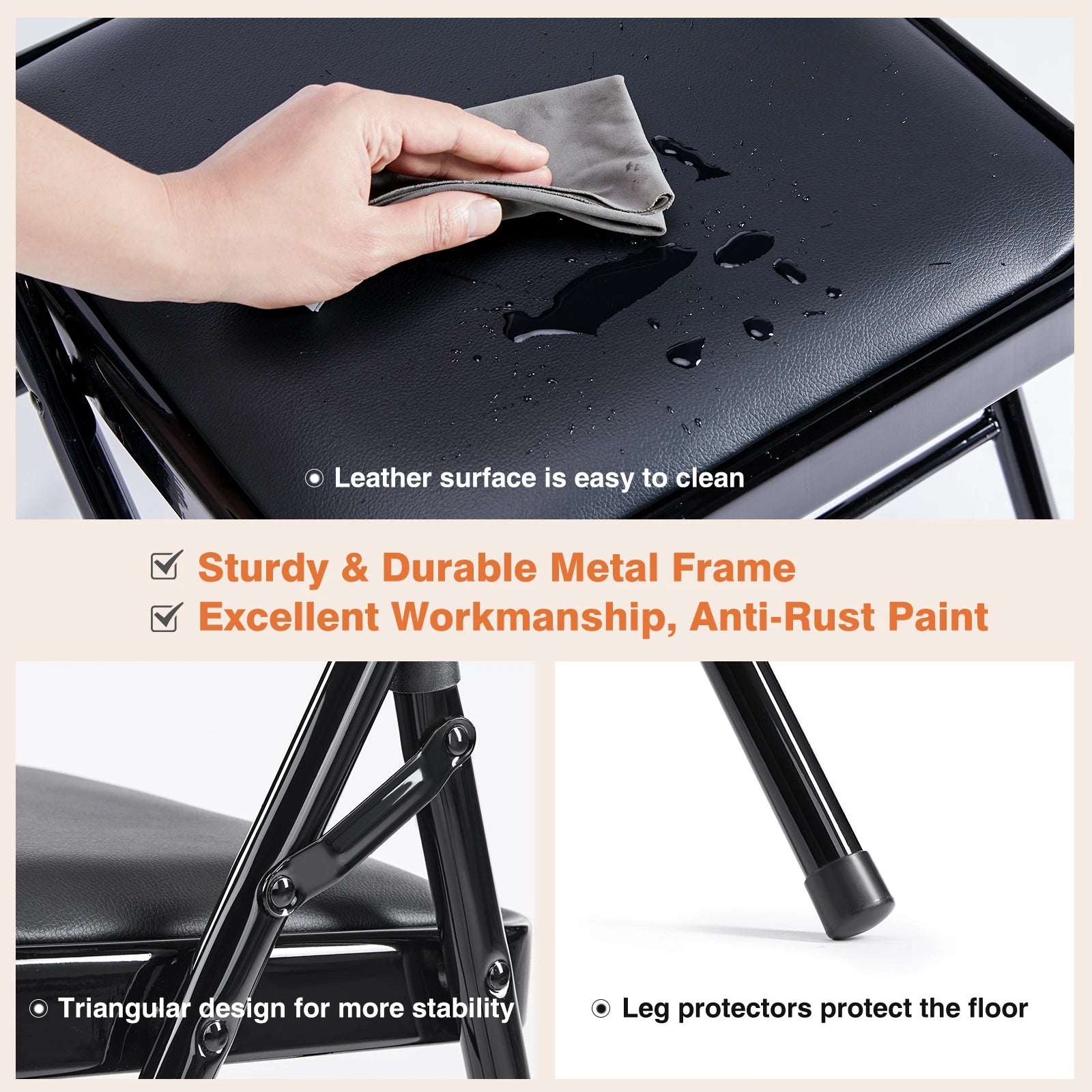 JHK 2-Pack of PU Leather Padded Folding Chairs