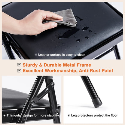 JHK 2-Pack of PU Leather Padded Folding Chairs