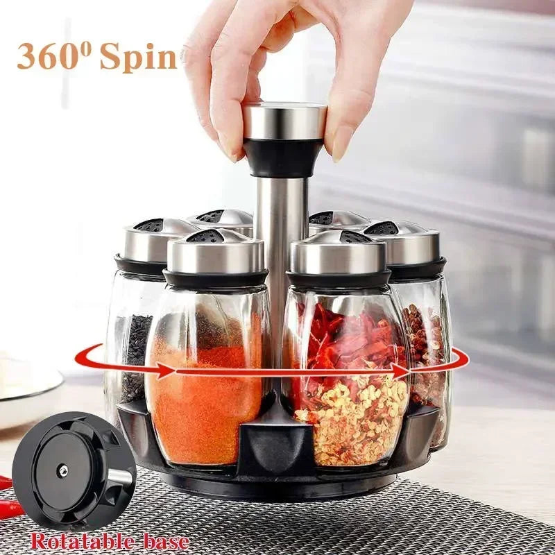 Glass Spice Jars on Rotating Rack