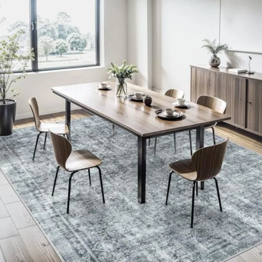 10x14 Vintage Abstract Washable Rug In Black and Grey