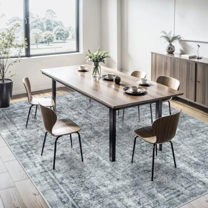 10x14 Vintage Abstract Washable Rug In Black and Grey