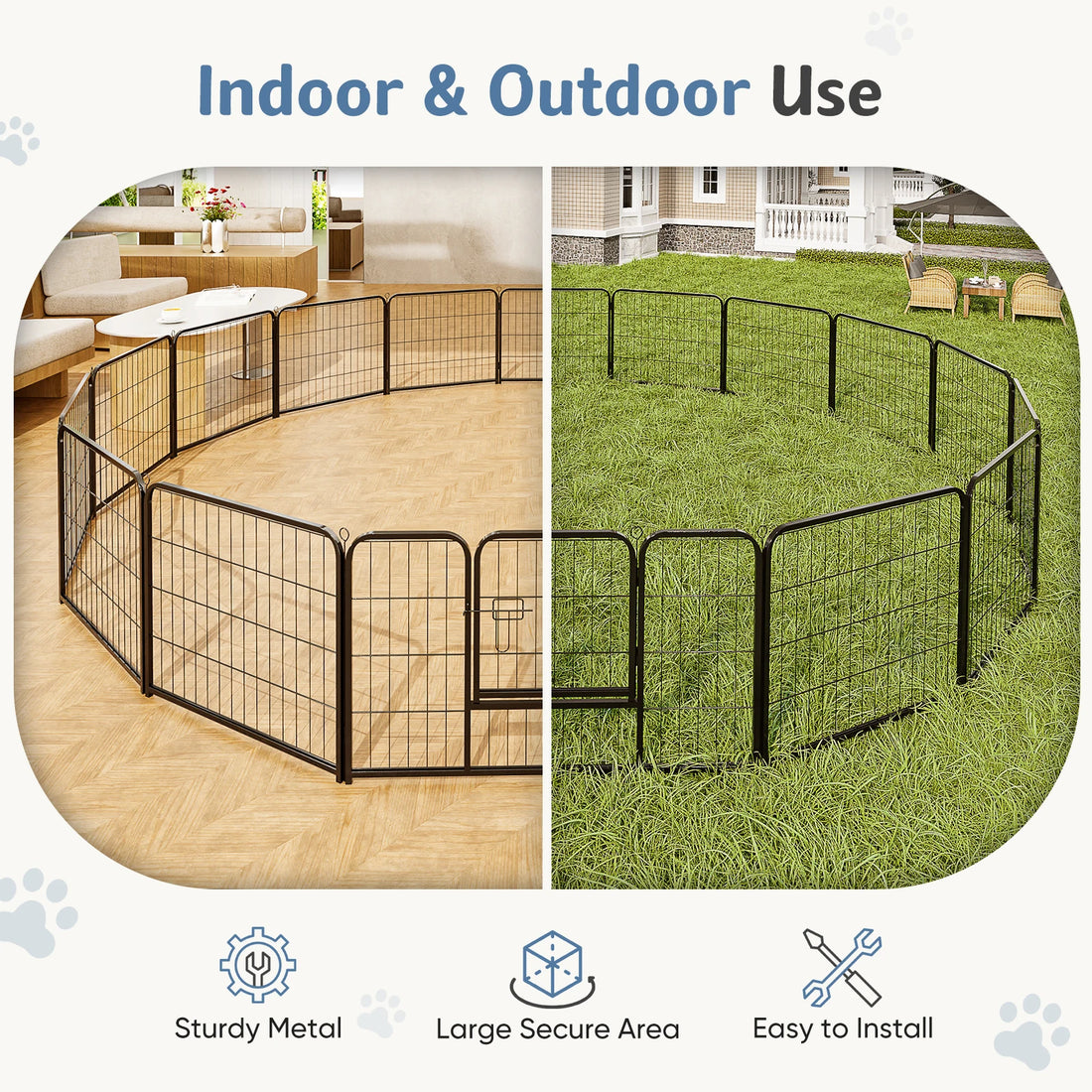 JHK 16 Panel Foldable Metal Dog Playpen