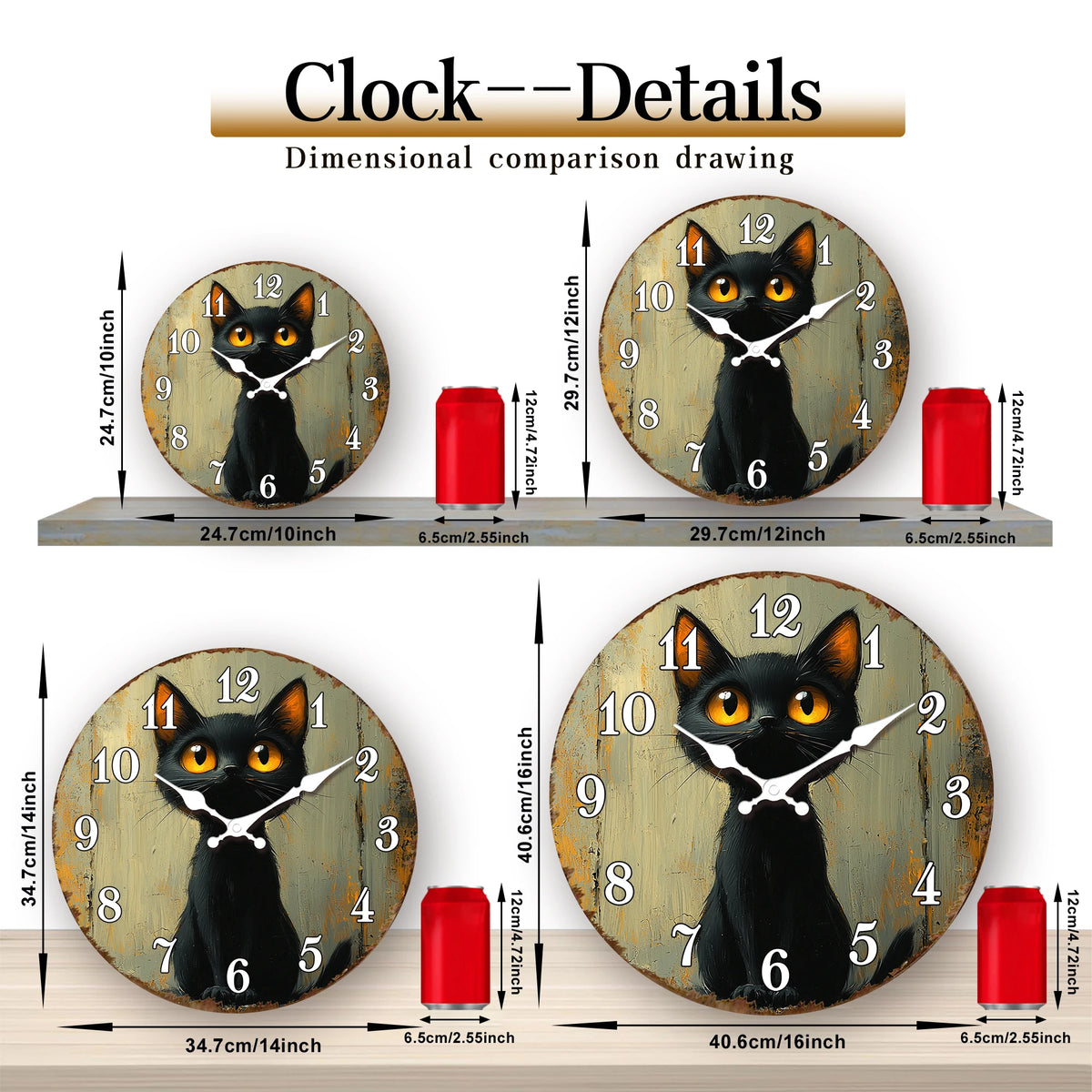 Mysterious Gothic Style Black Cat Wall Clock