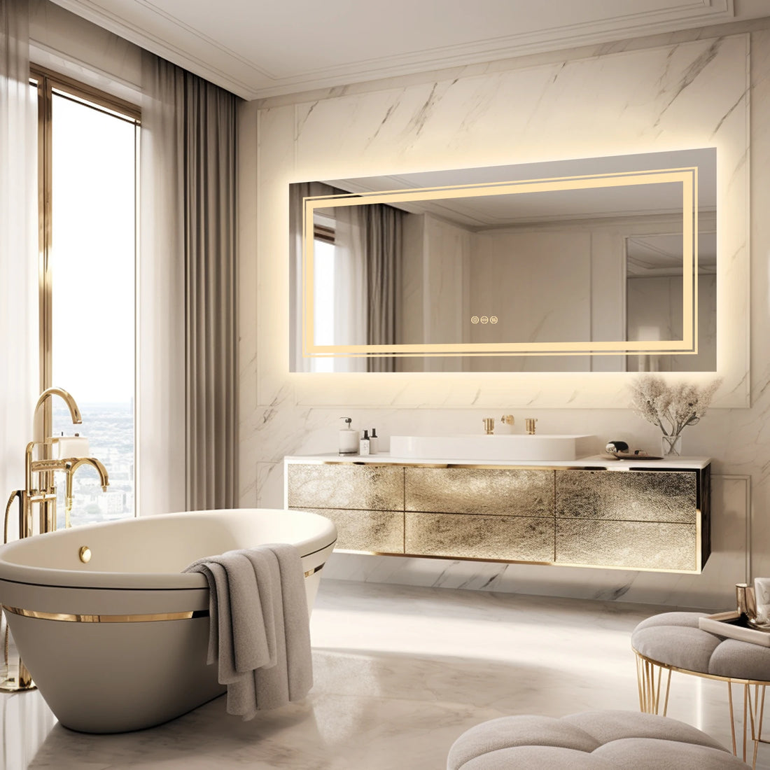 Rectangle Bathroom Mirror with Dimmable Back Light