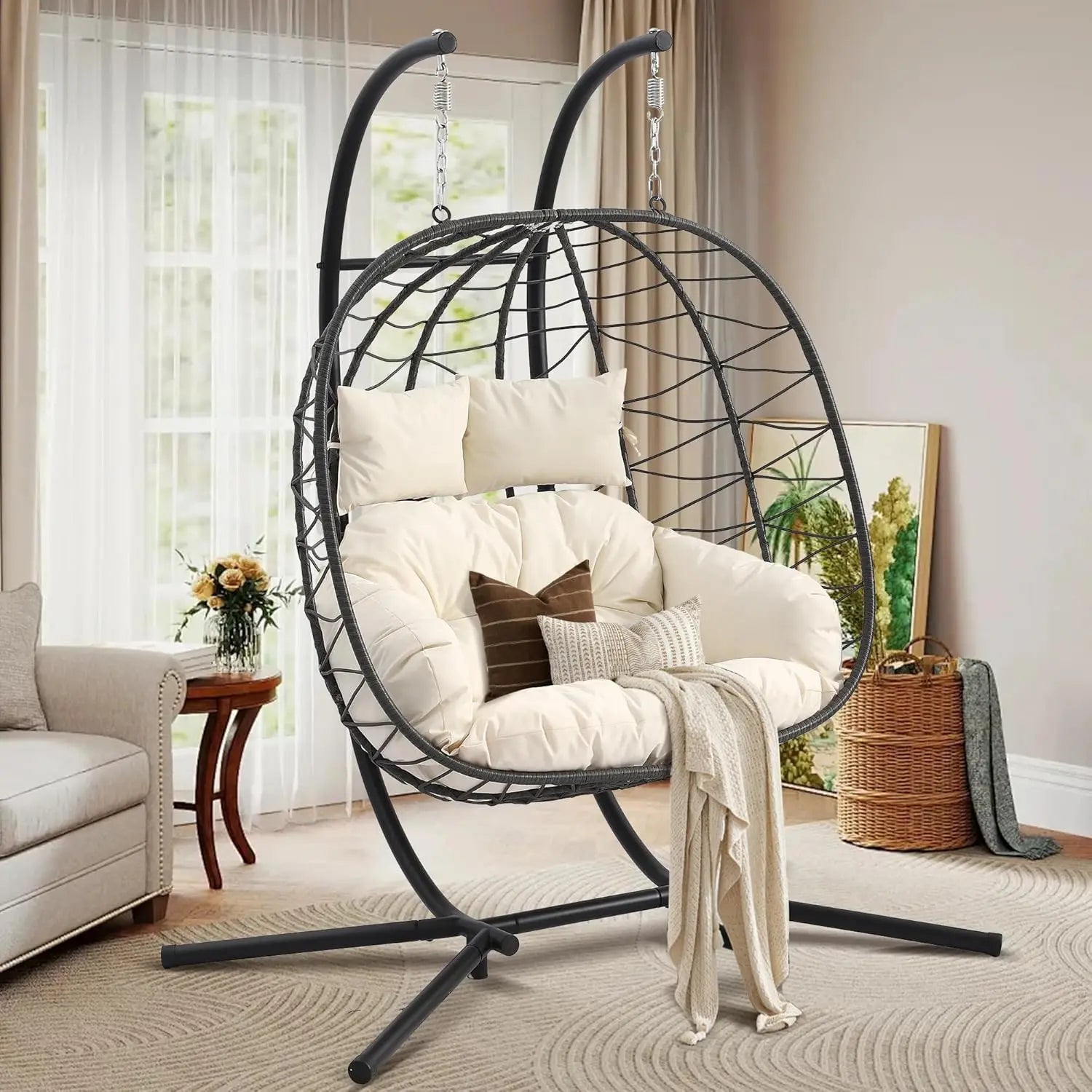 Foldable Double Egg Chair with Stand