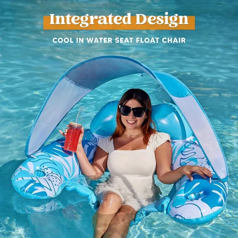 JOYFY XL Inflatable Lounge Chair with Canopy and Cup Holders