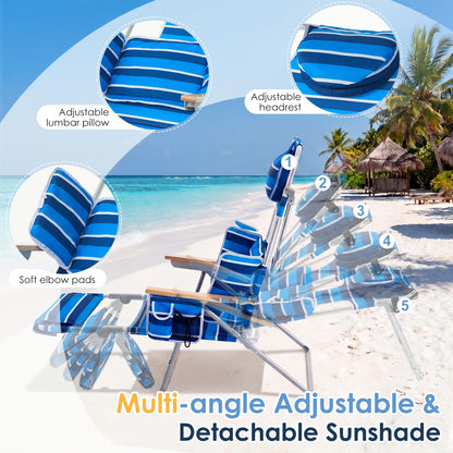 Backpack Sunbathing Beach Chair with 5-Position Footrest
