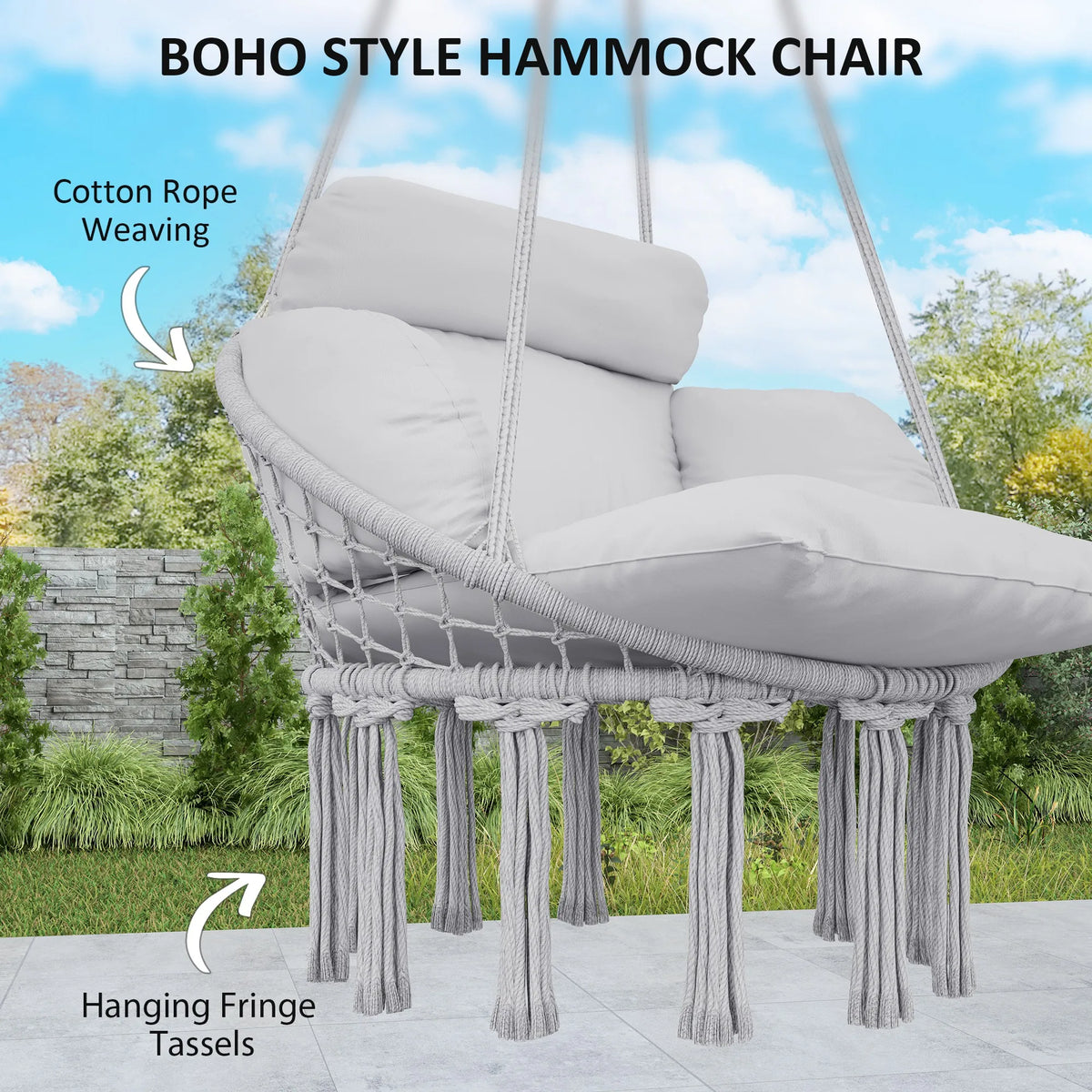 Hanging Macrame Hammock Chair with Cushion