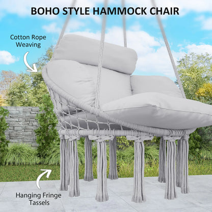 Hanging Macrame Hammock Chair with Cushion