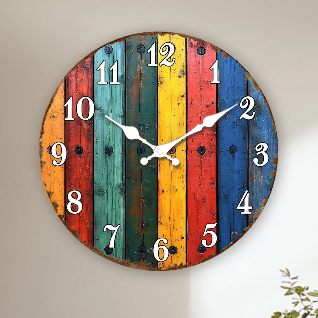 Vintage Multicolored Wood Planks Wall Clock