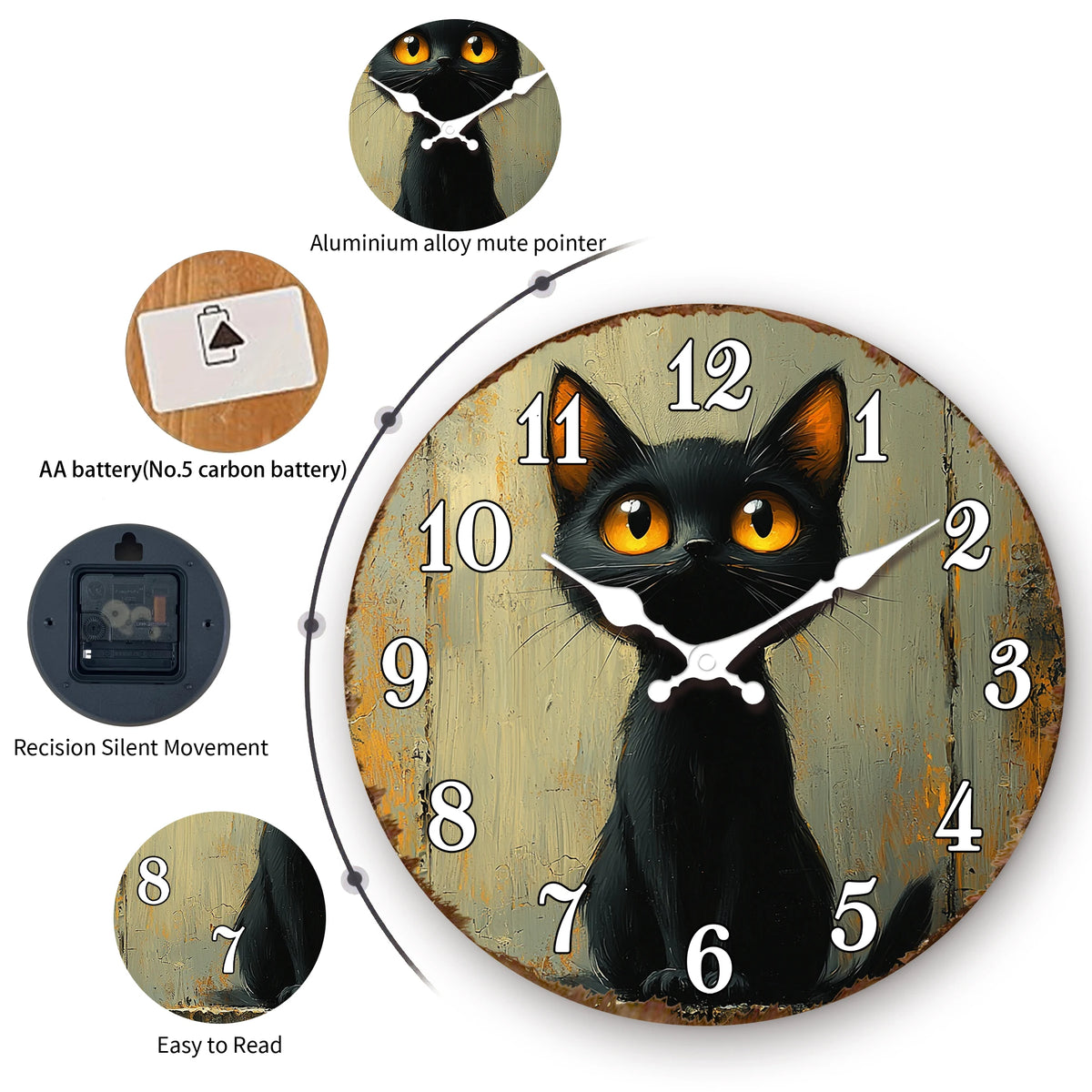 Mysterious Gothic Style Black Cat Wall Clock