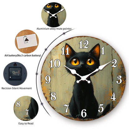 Mysterious Gothic Style Black Cat Wall Clock
