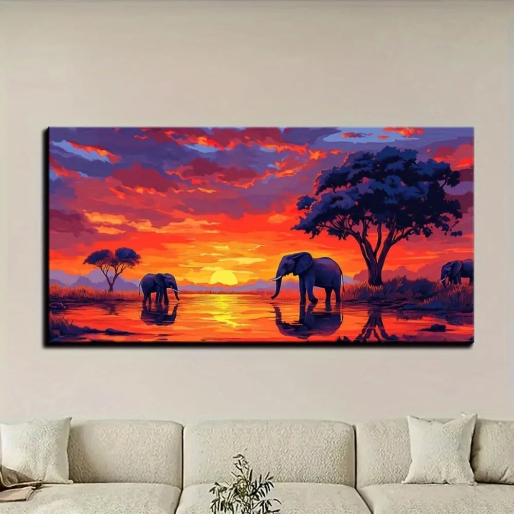 African Sunset with Elephants Interior Decoration