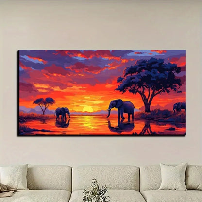 African Sunset with Elephants Interior Decoration