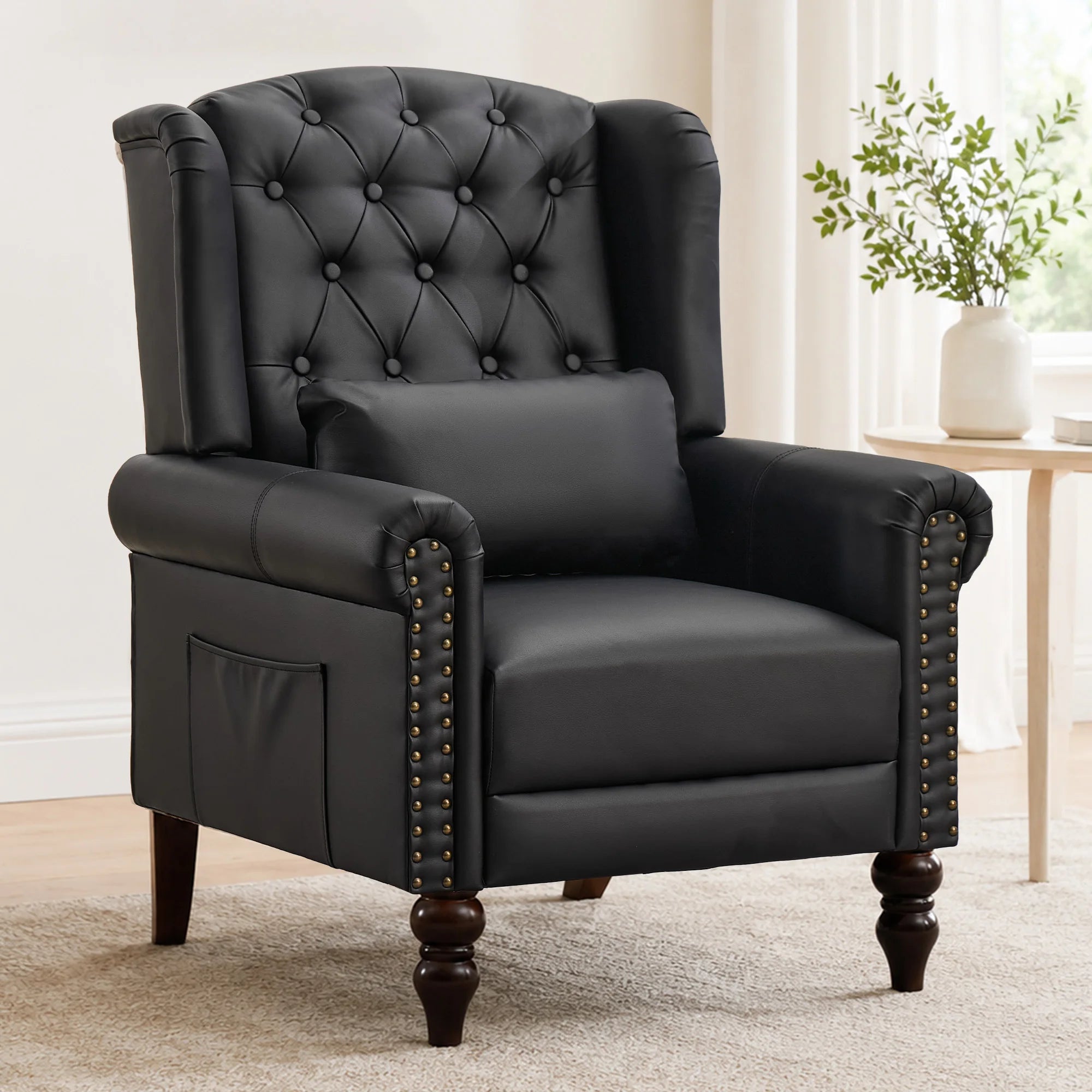 TCGBKAF Vintage Floral Fabric Wingback Accent Chair, Mid-Century Modern Upholstered Armchair, Mid Back Single Club Sofa Chair with Arms for Home