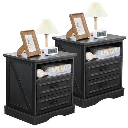 Set of 2 Farmhouse Night Stands with Charging Station