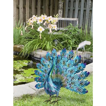 Vibrant Garden Metal Peacock Outdoor Statue