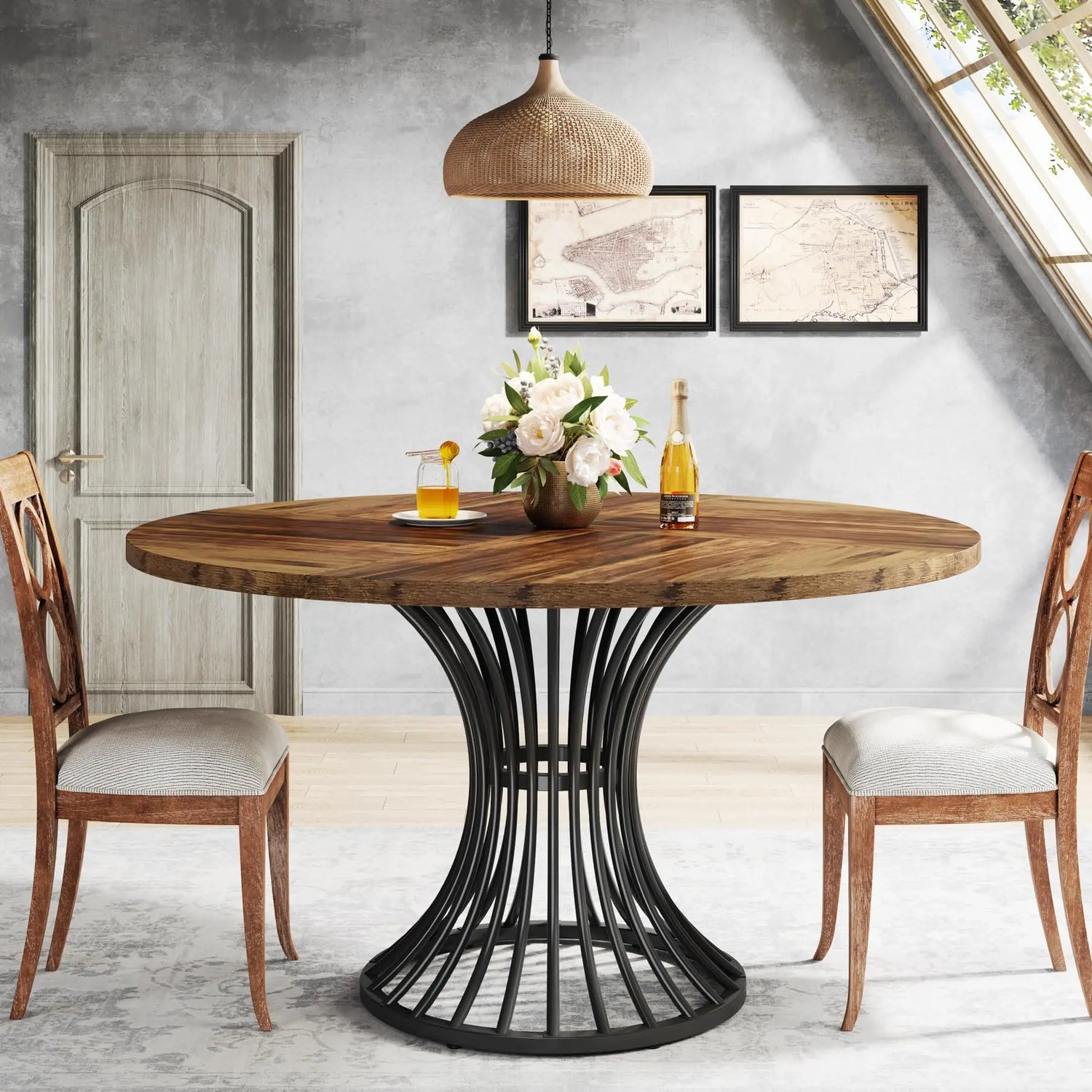 Tribesigns Farmhouse Style Round Dining Table for 4-6 People