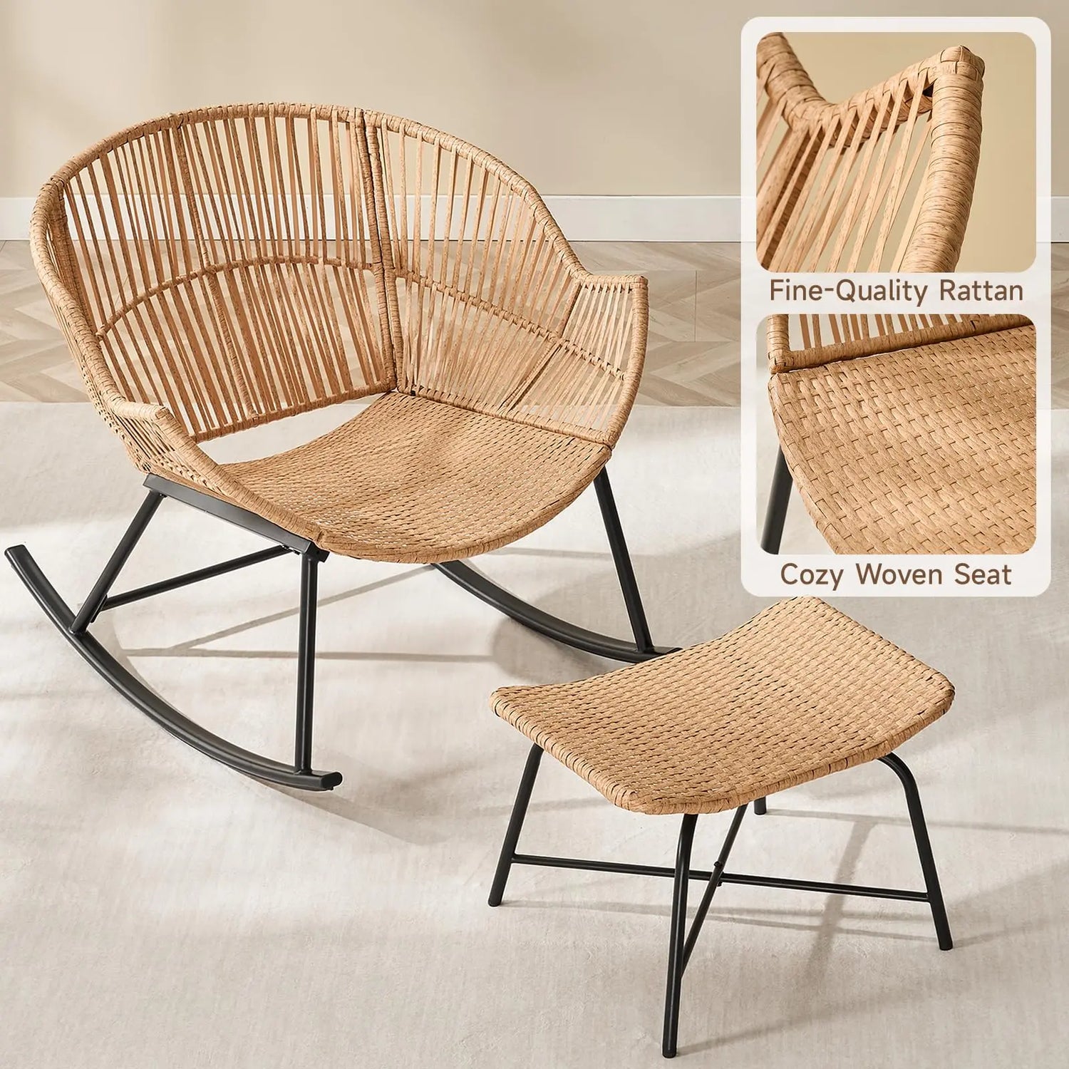 Oversized Wicker Papasan Rocking Chair with Ottoman